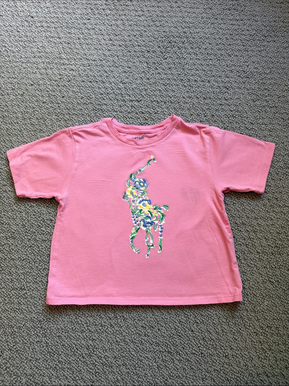 Polo by Ralph Lauren Pink Kids Short Sleeve Tee with Floral Polo Pony